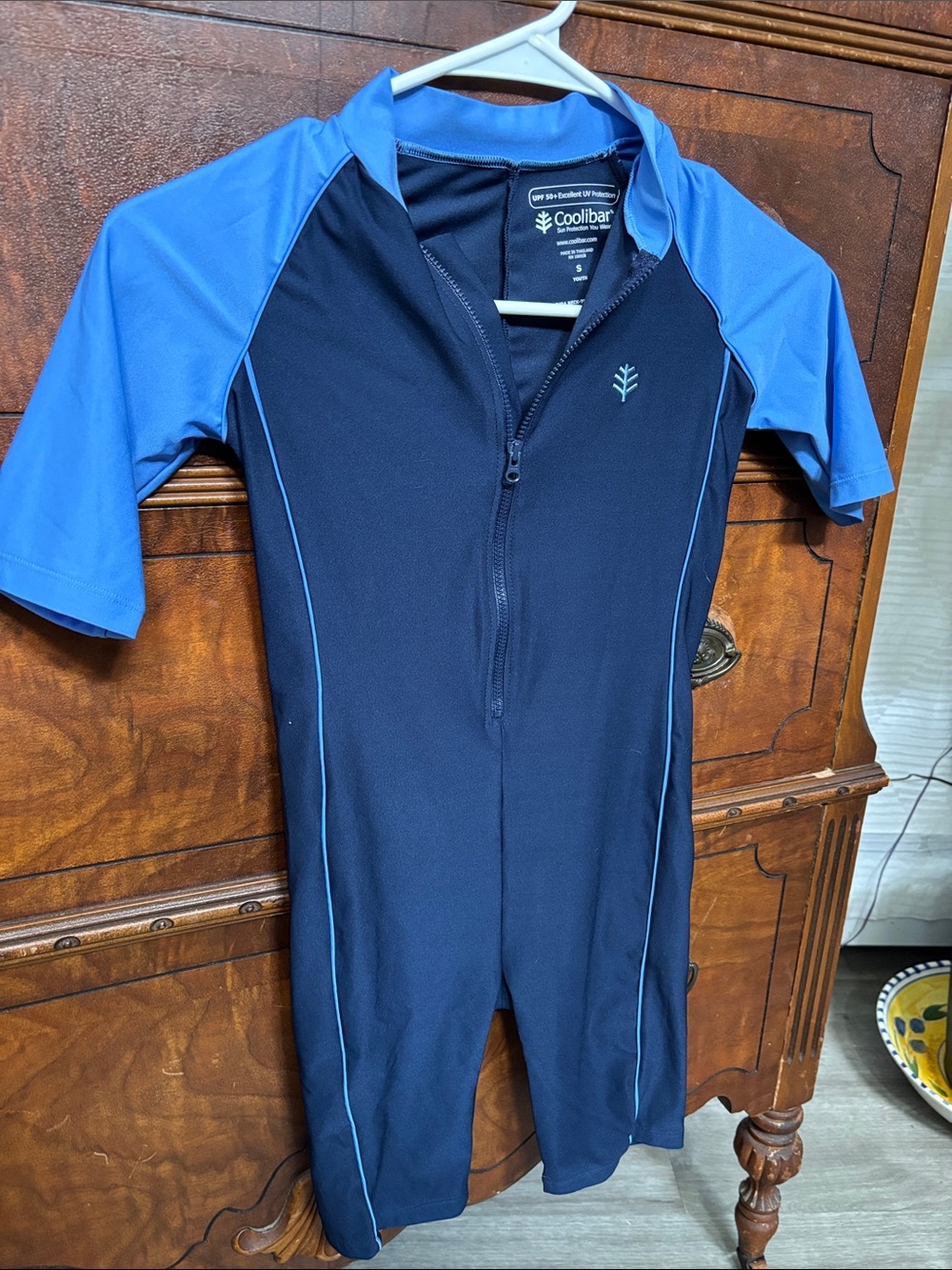 Coolibar Navy and Light Blue Kids UPF One-Piece Rash Guard